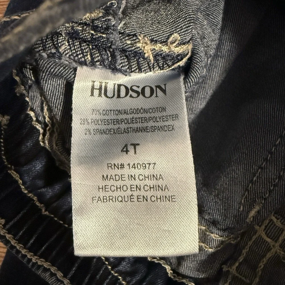 Hudson Boys Jeans Pants Size 4T Logo Flap Pocket Stitch Accent Dark Wash Stretch - Picture 3 of 6